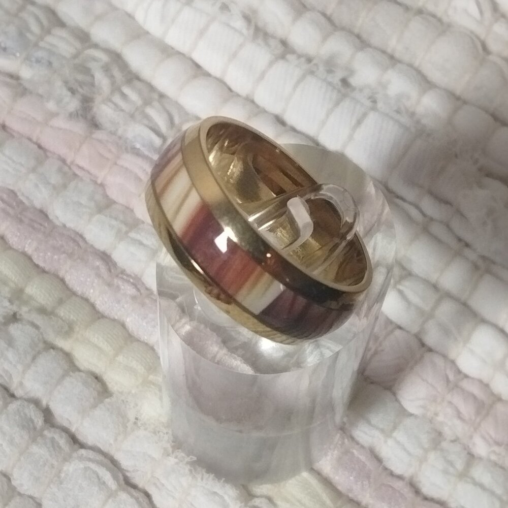 New, Sizes 10, 11,12, 13 Men's Ring - 8mm Band, Gold Stainless Steel - Brown/Cre
